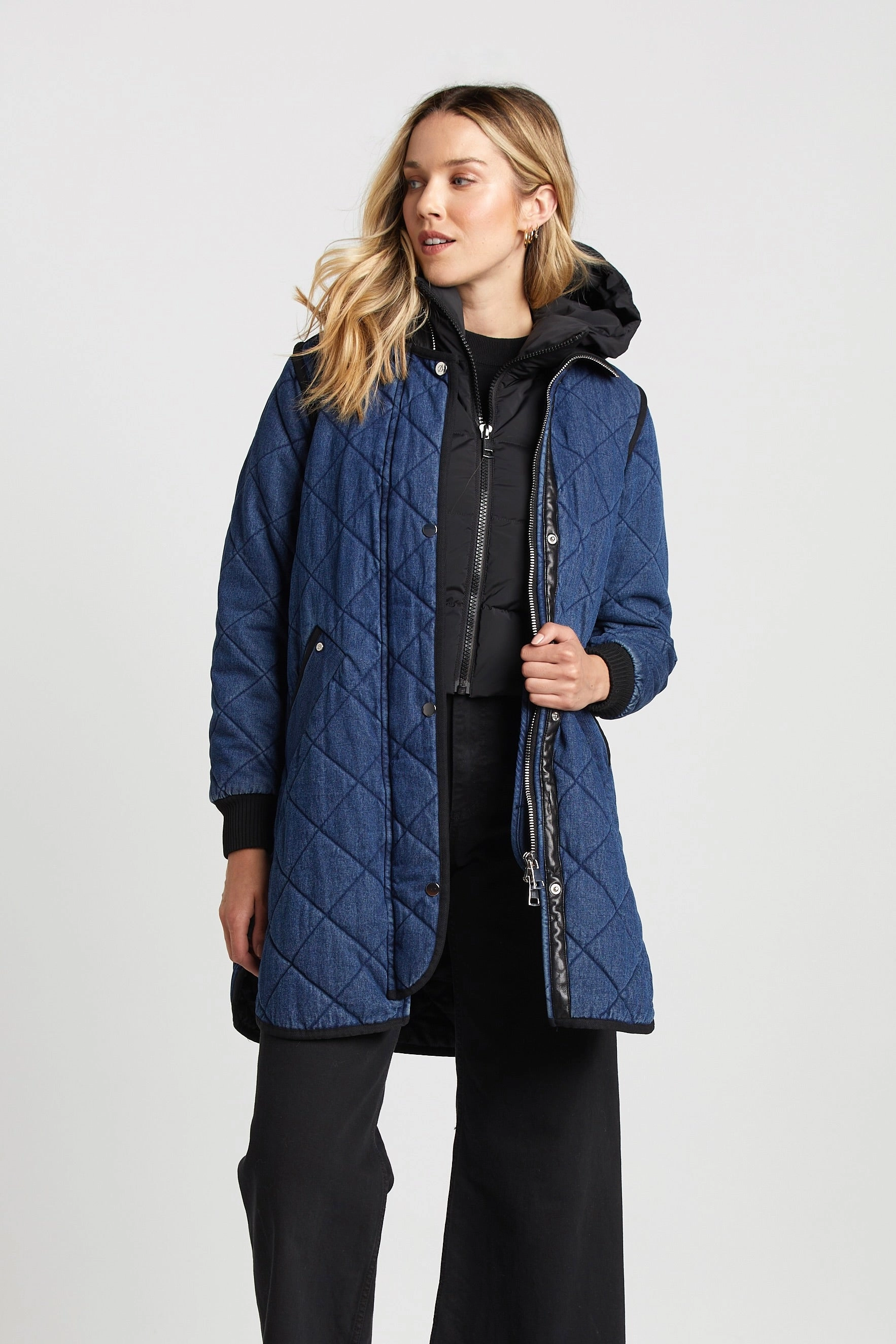 Transition Wear Weatherproof Zipper Tech Libby Quilted Full Zip Coat - Denim