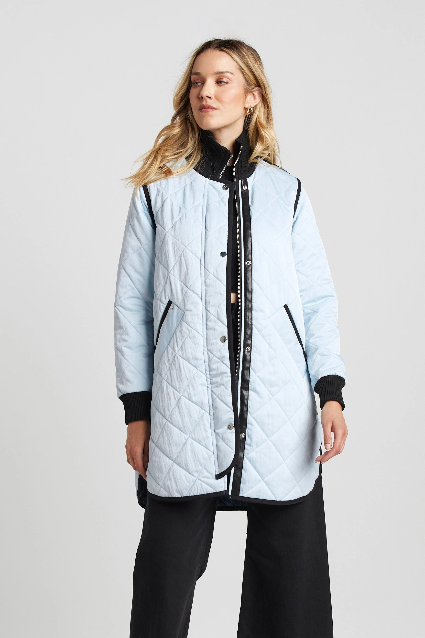 Libby Quilted Full Zip Coat - Ice Blue Breathable Mesh Panels Moisture Wicking Layer