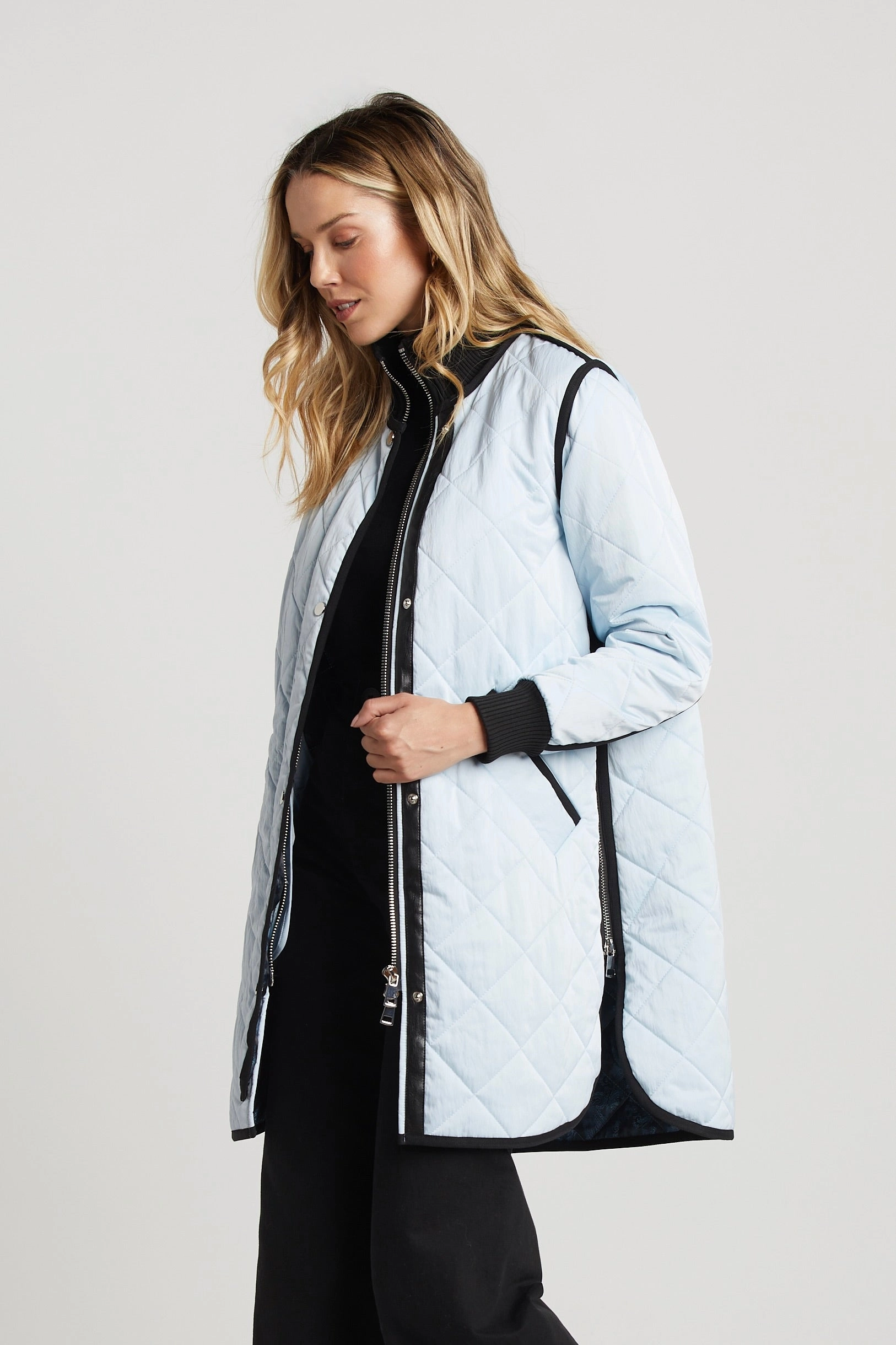 Libby Quilted Full Zip Coat - Ice Blue Weatherproof Zipper Seals