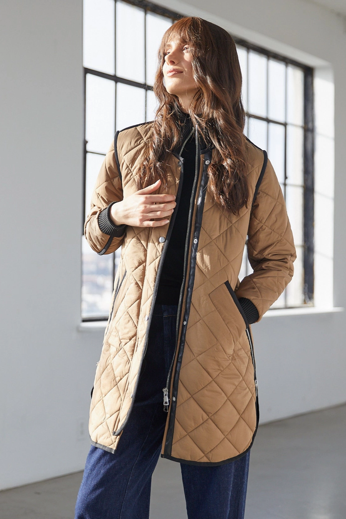 Travel Ready Look Libby Quilted Full Zip Coat - Toffee