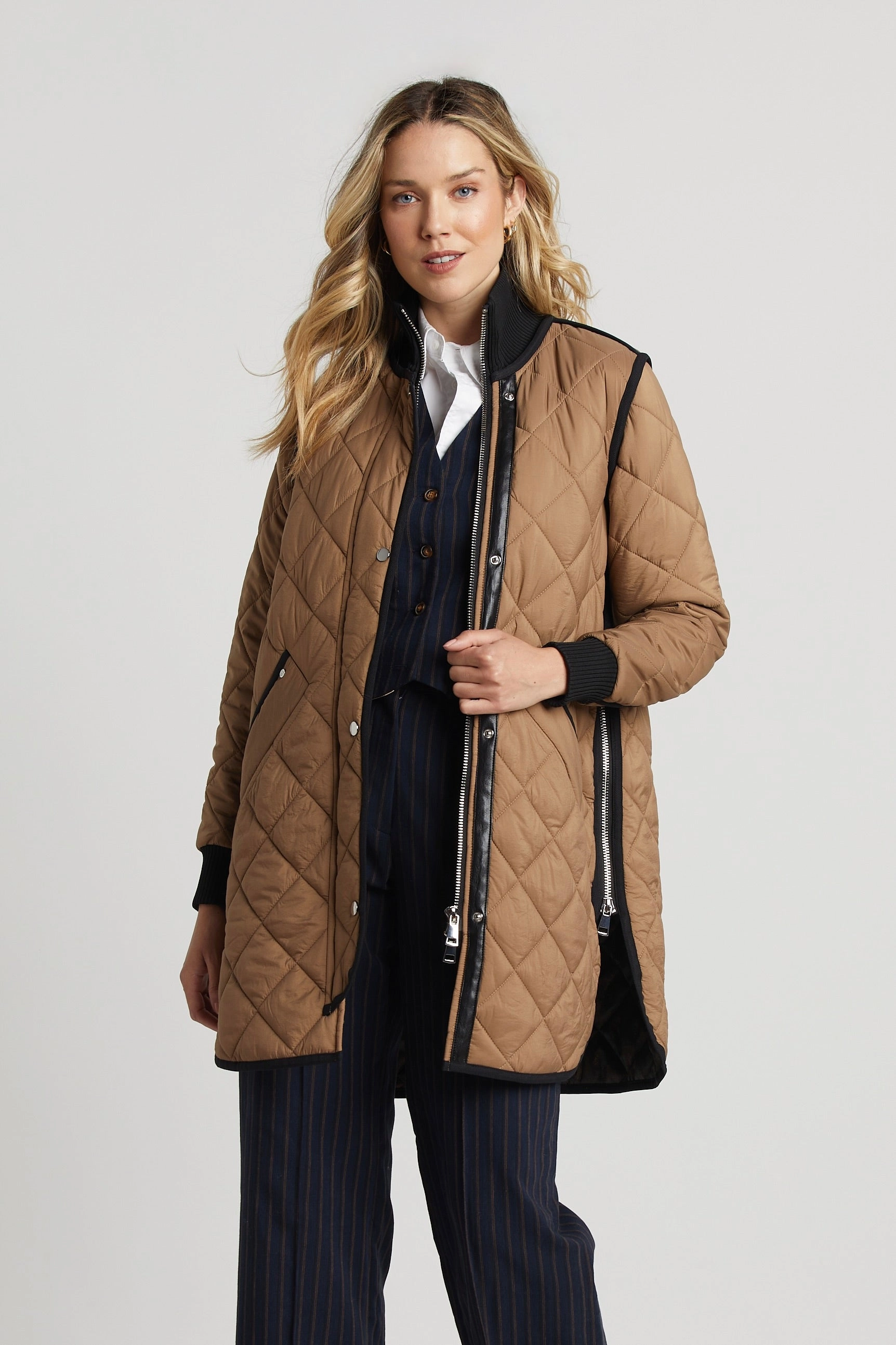 EcoFriendly Dye Libby Quilted Full Zip Coat - Toffee
