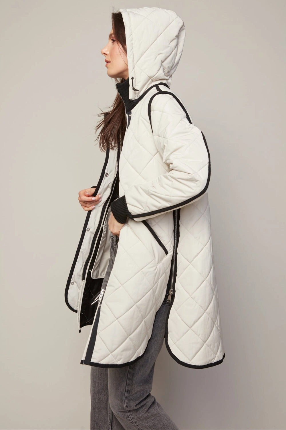 Moisture Managing Layer CompactPacking Libby Quilted Full Zip Coat With Removable Hood - Birch