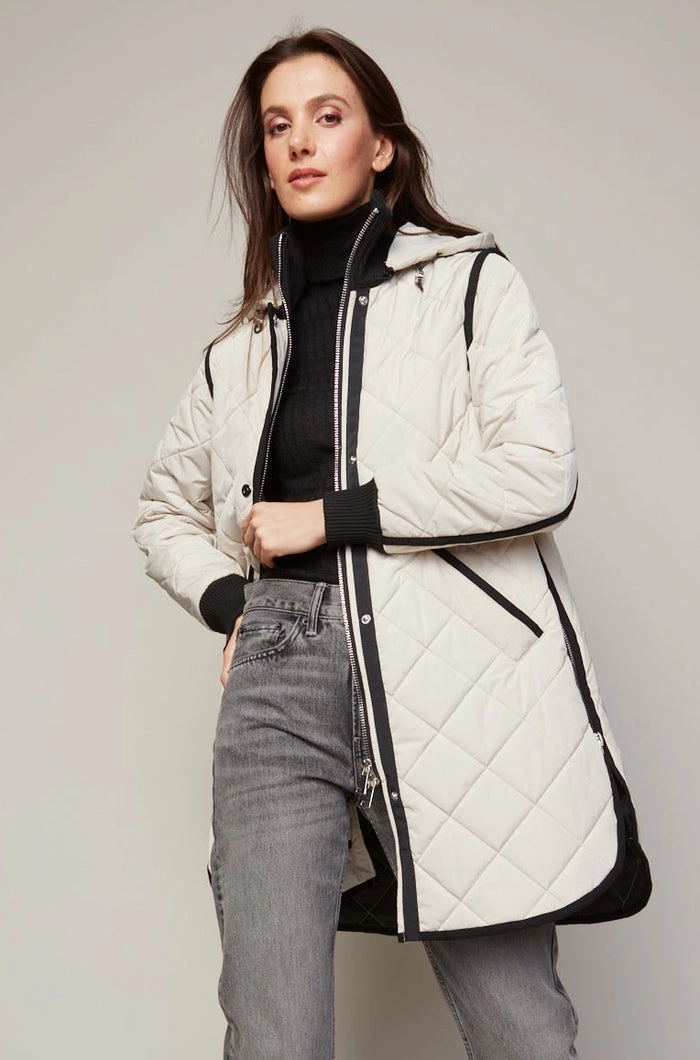 Libby Quilted Full Zip Coat With Removable Hood - Birch Stylish Chill Piece