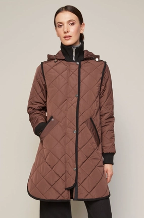 Libby Quilted Full Zip Coat With Removable Hood - Java Soft Shell Recycled Material Blend