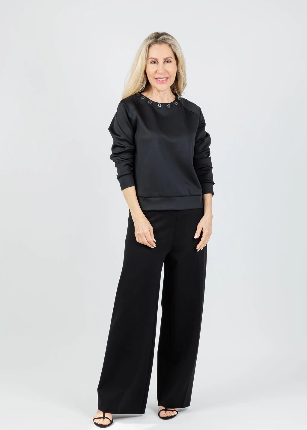 Denver Hi-Waist Wide Leg Pants - Black WrinkleFreeFabric
