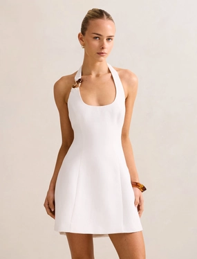 Fit Focused Work Option Tash Hardware Halter Linen Mini Dress