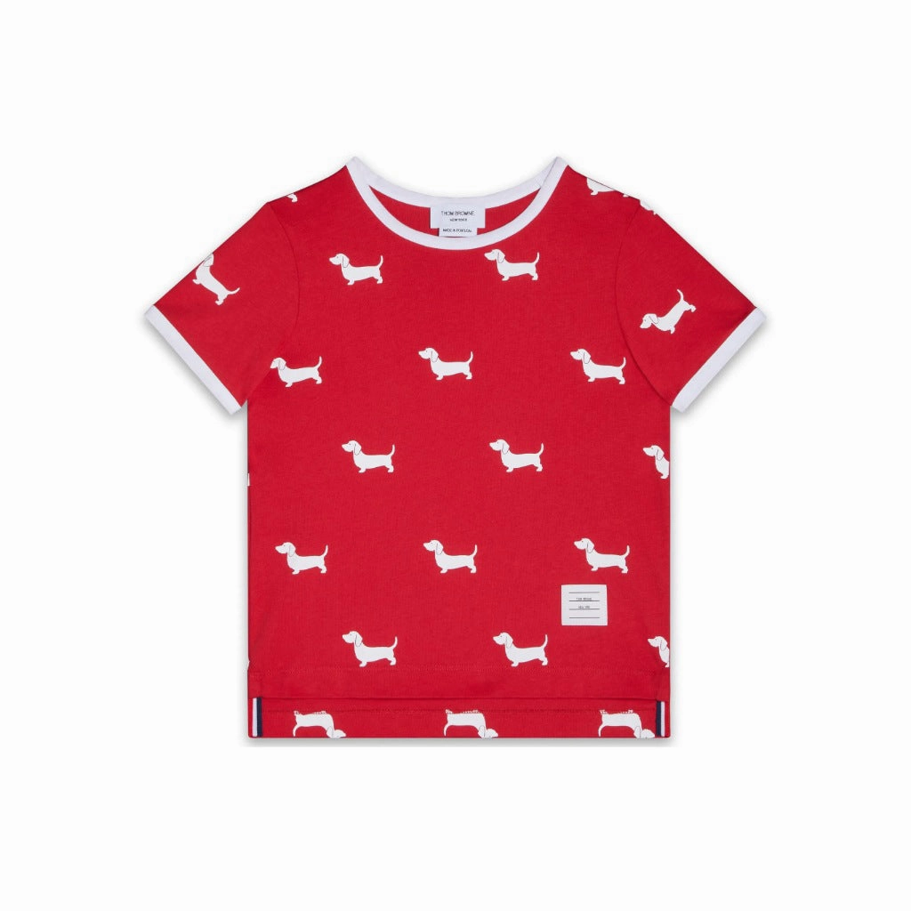 Quick Release Hem Water Based Ink Print Thom Browne Kids Ringer Tee in Printed Hector