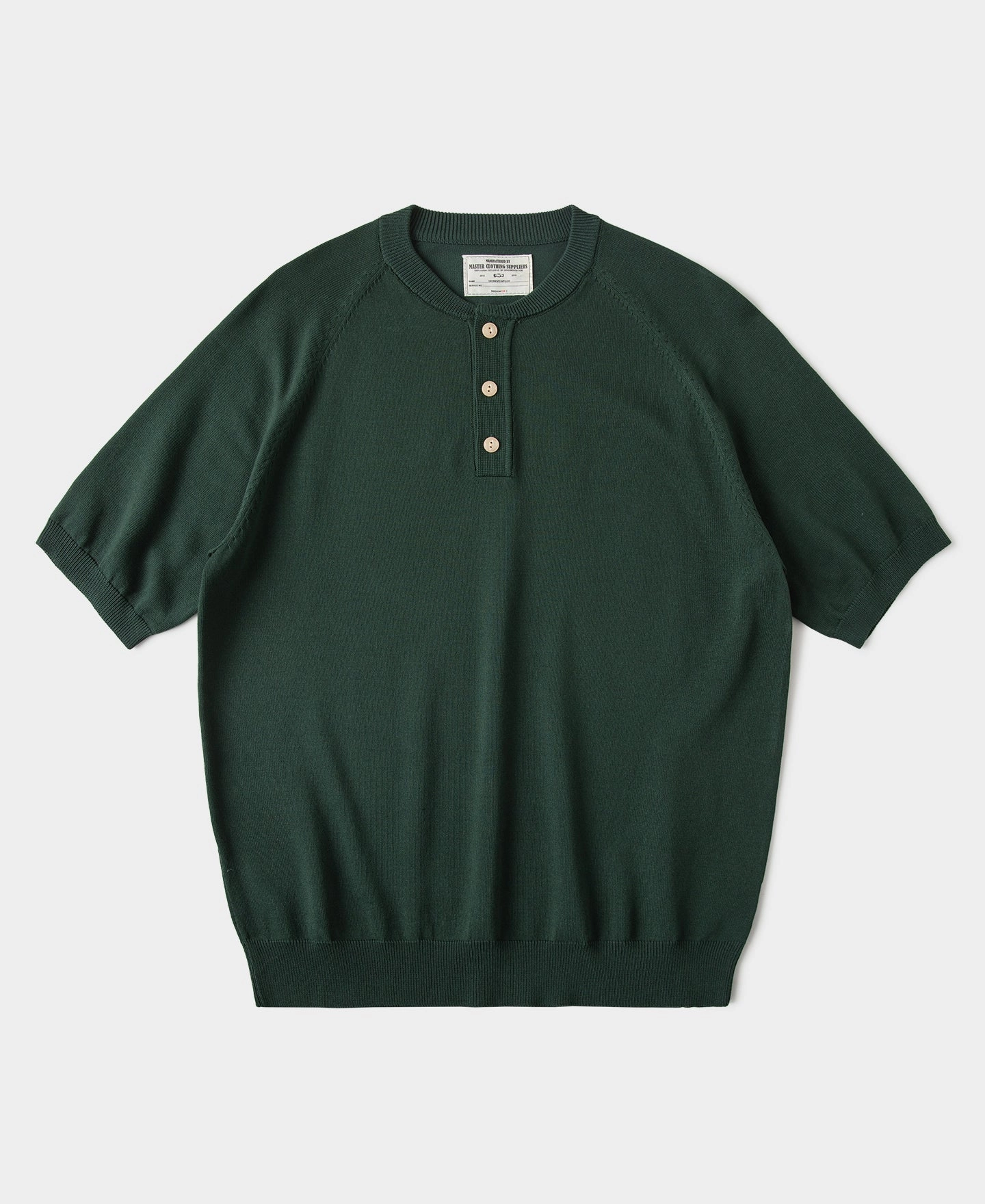 Viscose Knit Short Sleeve Henley T-Shirt - Dark Green Urban Streetwear