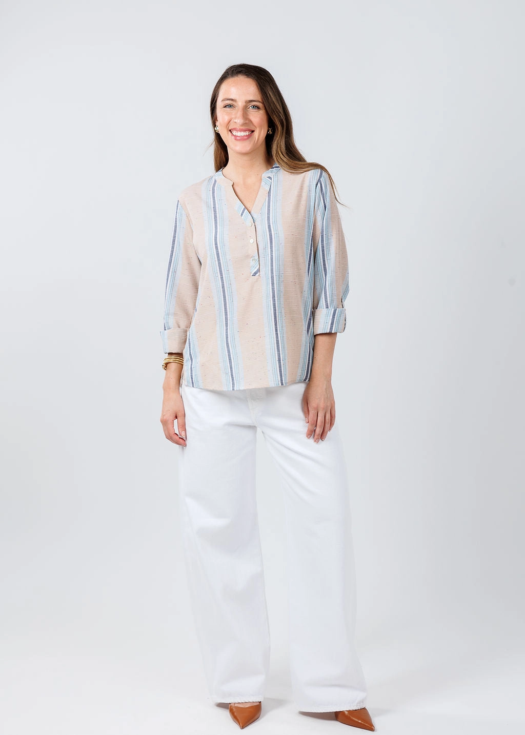 Lina Tunic Top - Multi Stripe Workwear Approved
