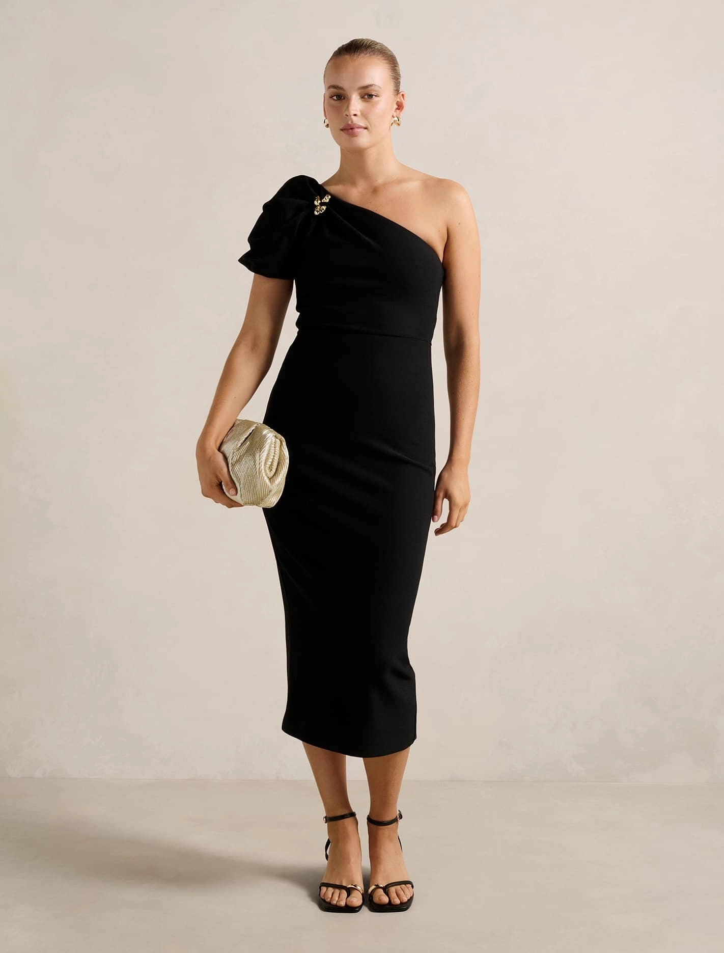 Soft cotton dress Linda One Shoulder Puff Sleeve Midi Dress