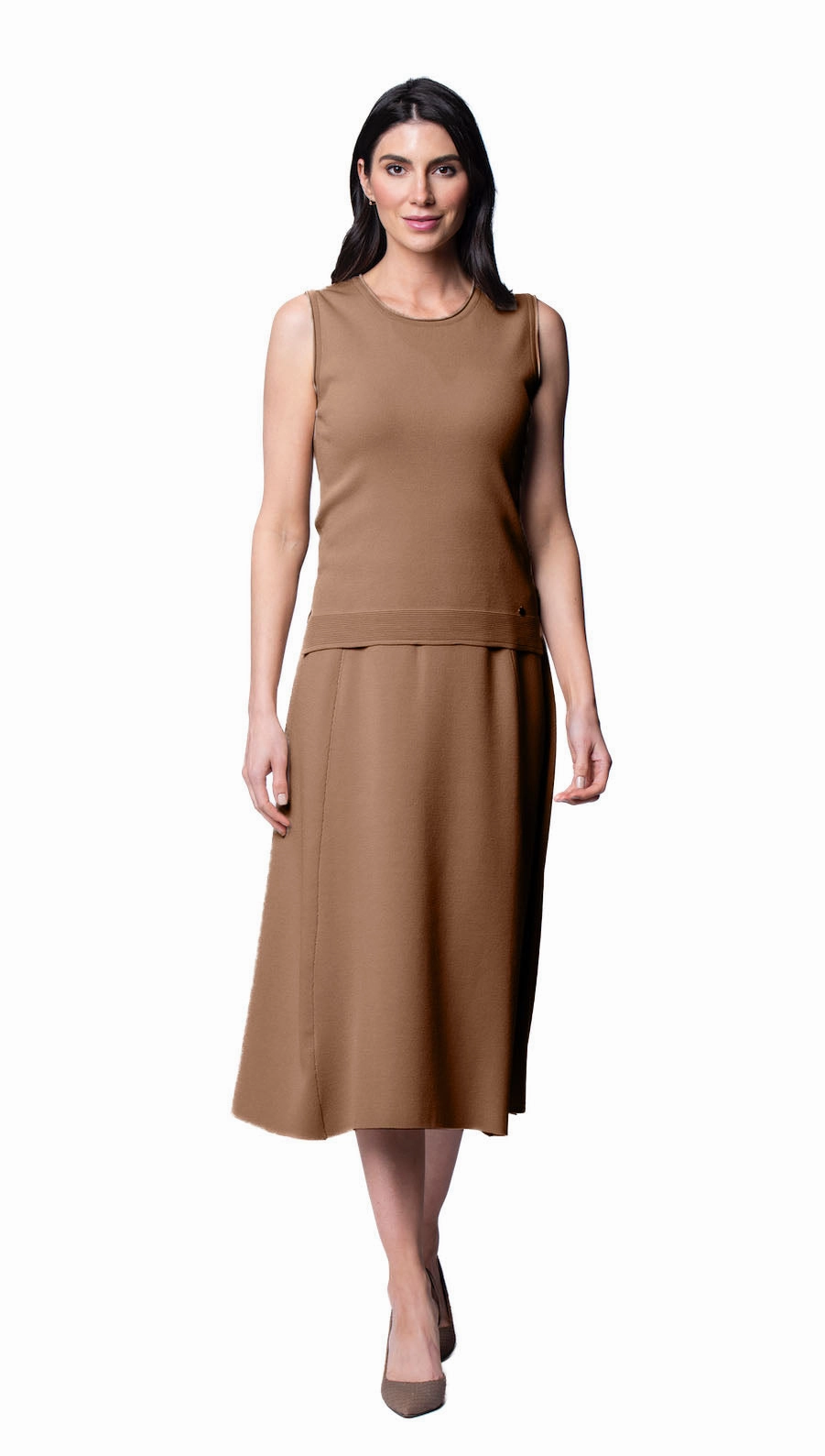 Natalie A-Line Midi Skirt - Mocha Senior Style Limited Quantity
