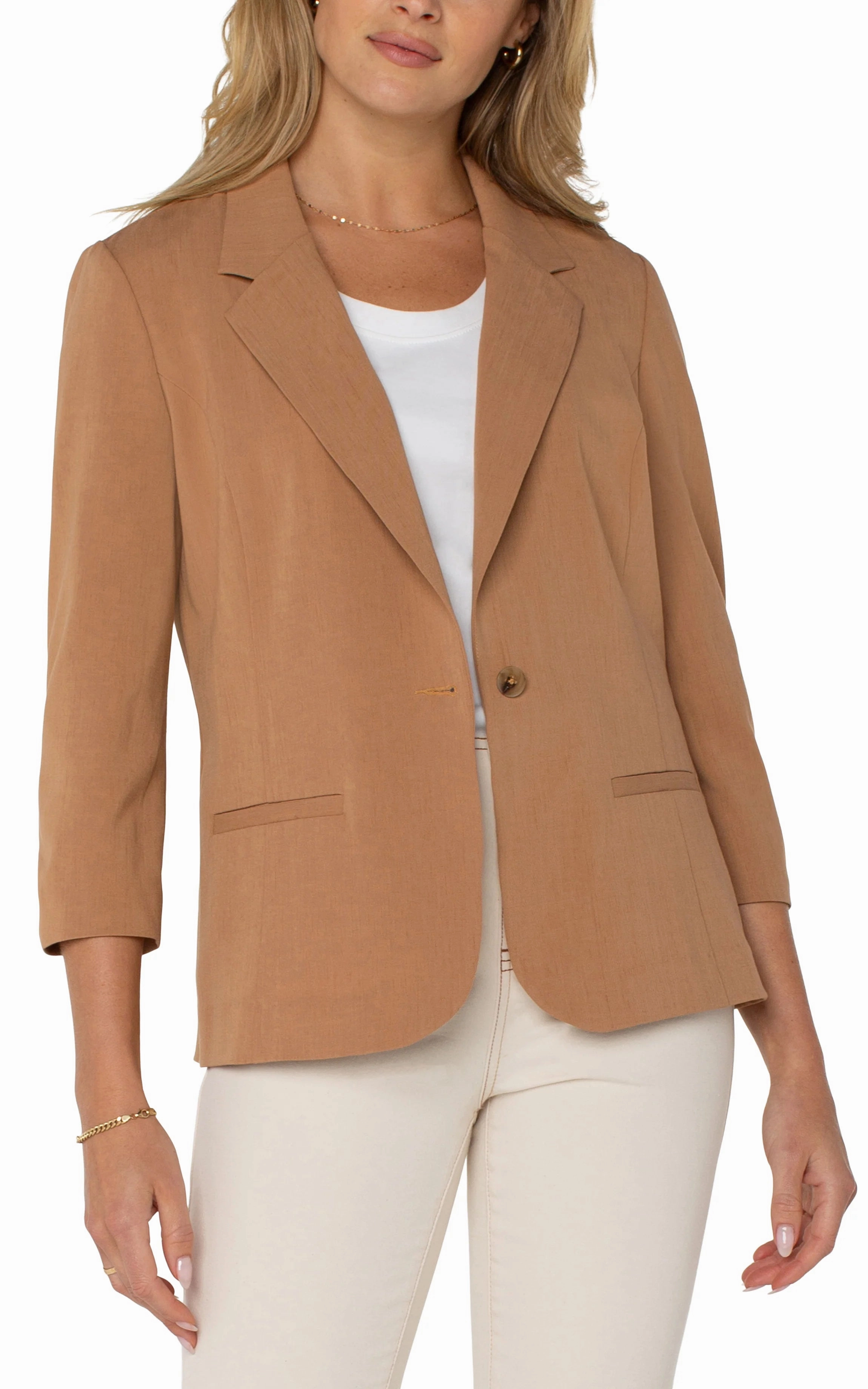 Liverpool Fitted Blazer with Ruched Sleeves Durable Reinforced Elbows Cooling Technology