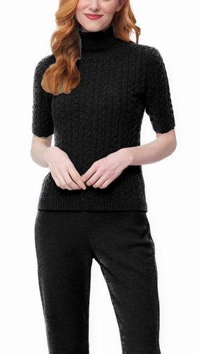 Soft Material Sustainable Material Lea Short Sleeved Cable-Knit Turtleneck - Black
