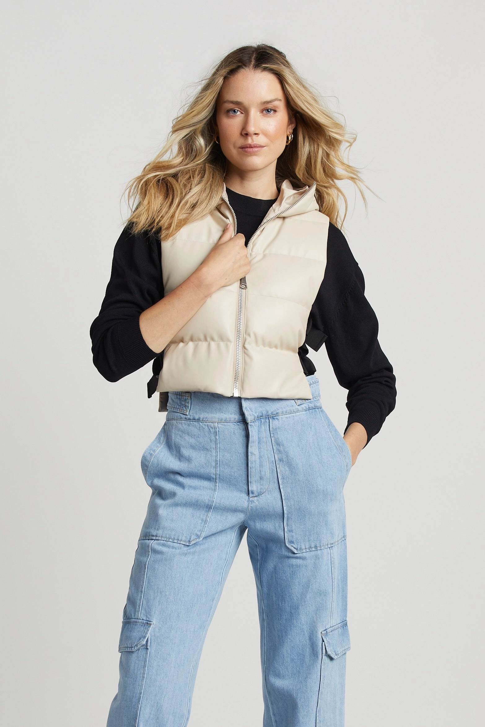 Lola Vegan Leather Quilted Full Zip Gilet w/ Adjustable Side Buckles QuickDry Fabric