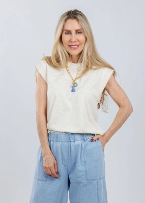 Francesca Muscle Tank Top - Cream Unstructured Shoulder Luxury Feel