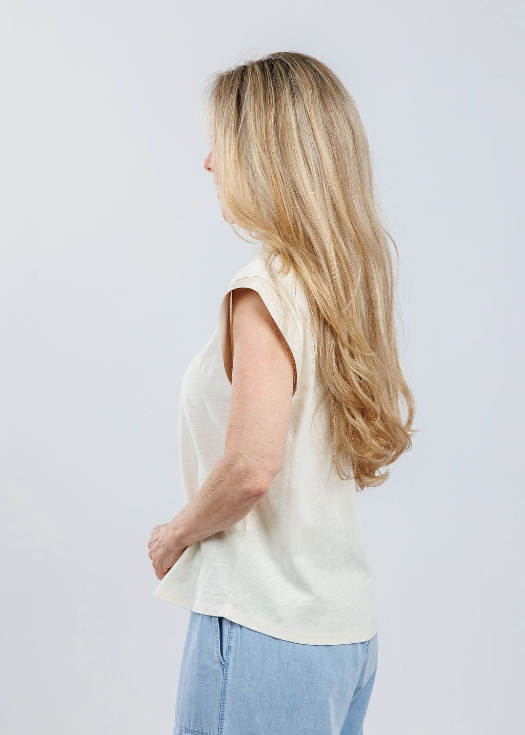 Francesca Muscle Tank Top - Cream Plus Size Fit