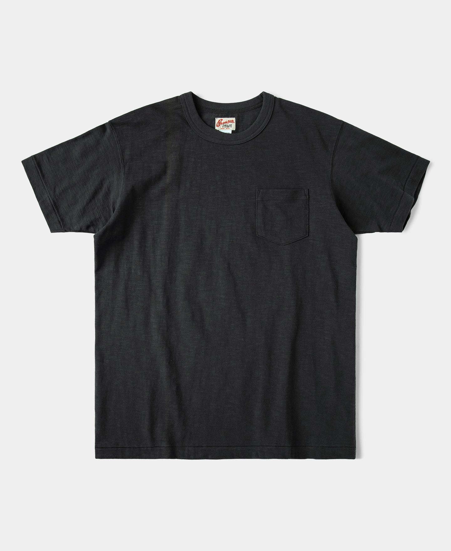 Dimensional Stability Weave Loopwheel Tubular Slub Cotton Pocket T-Shirt - Vintage Black