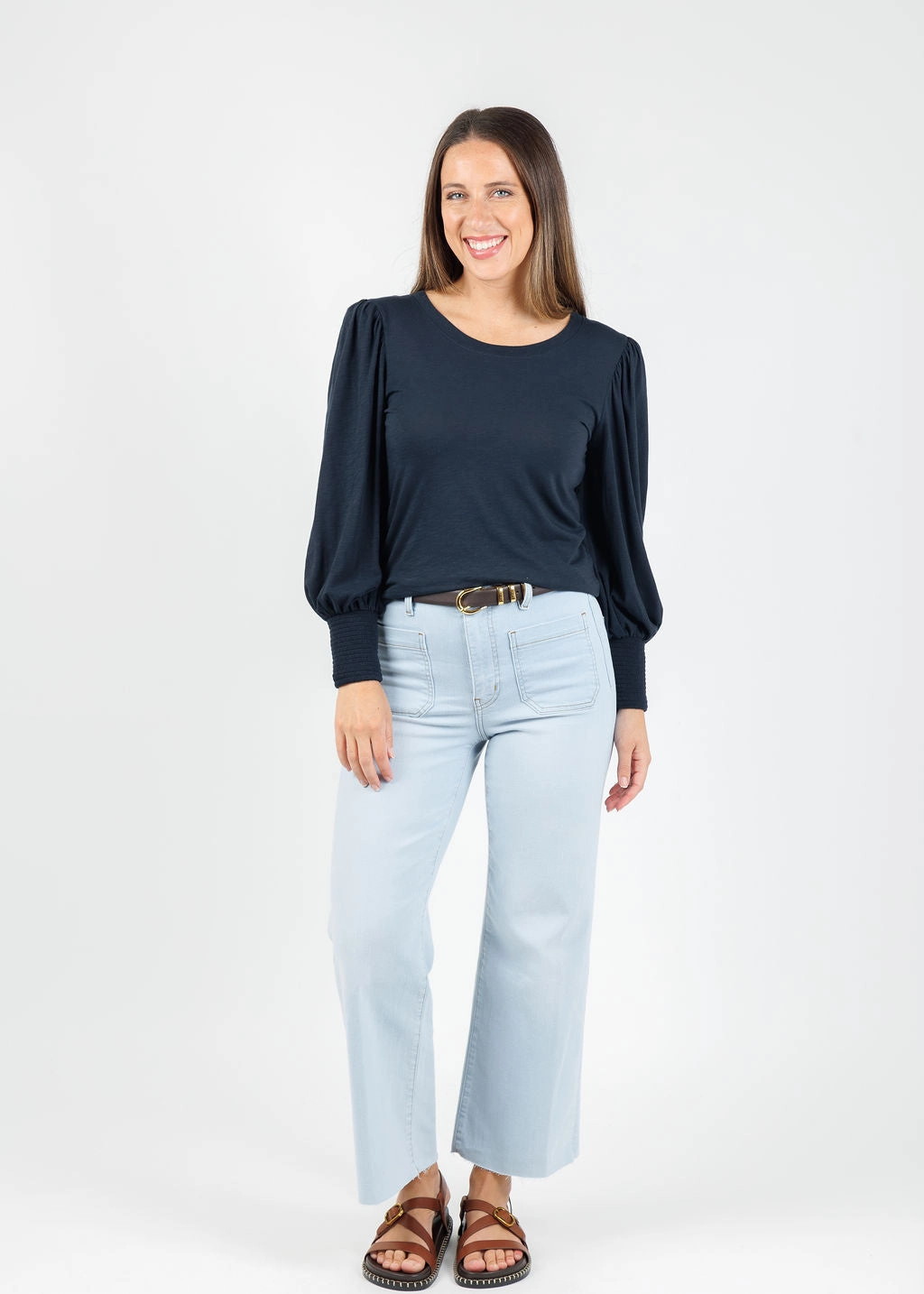 Loren Smocked Peasant Tee - Night Sky Layering Piece Mature appeal