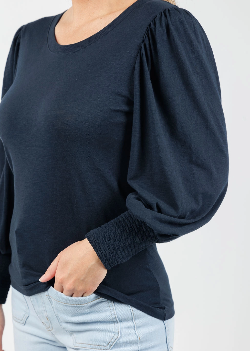 Loren Smocked Peasant Tee - Night Sky Wrinkle-Resistant