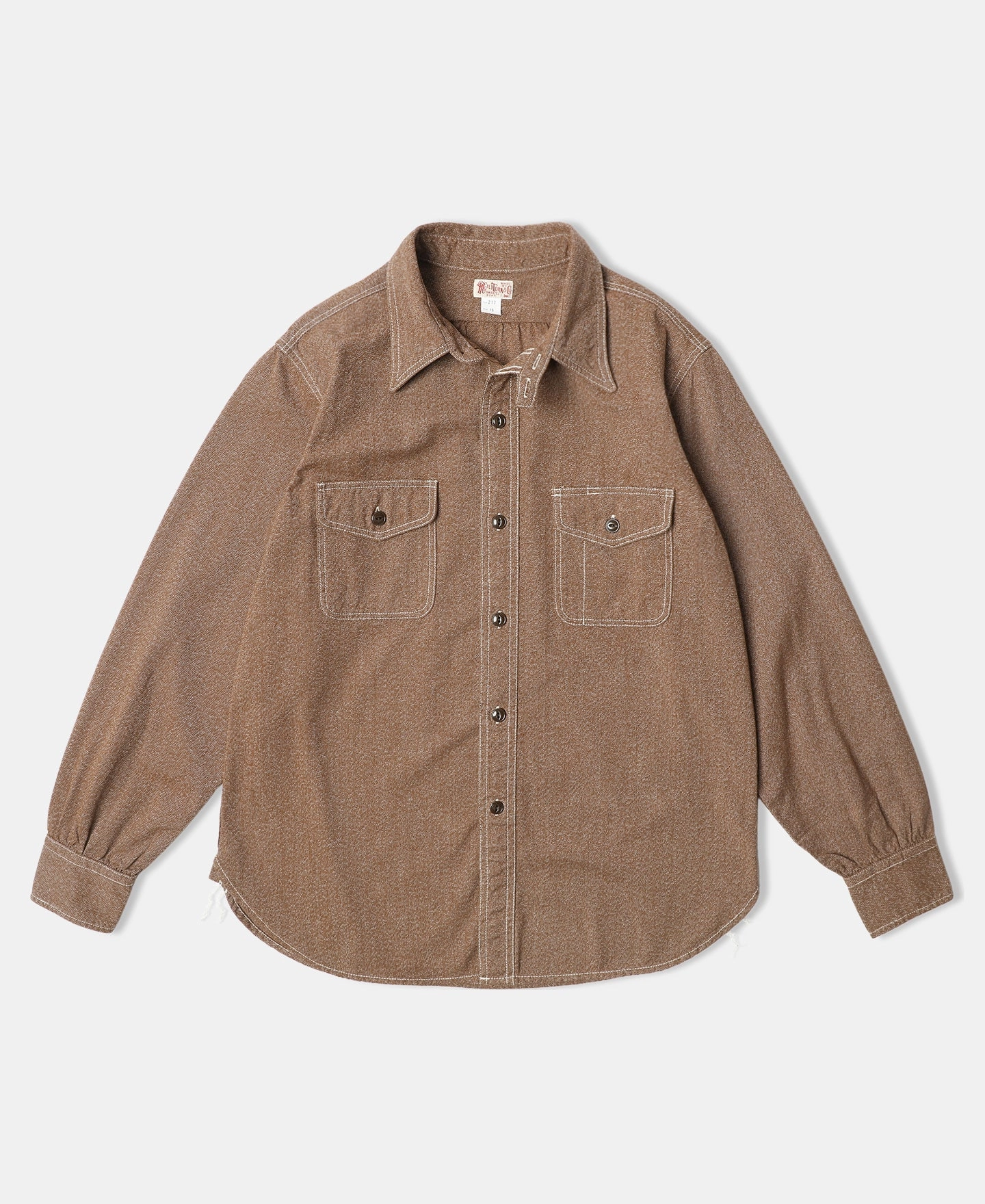 Lot 217 1940s Pointed Collar Salt & Pepper Shirt - Chestnut Brown Anti Pill Technology vacation wear