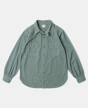 Lot 217 1940s Pointed Collar Salt & Pepper Shirt - Sage Green Minimalist Fit