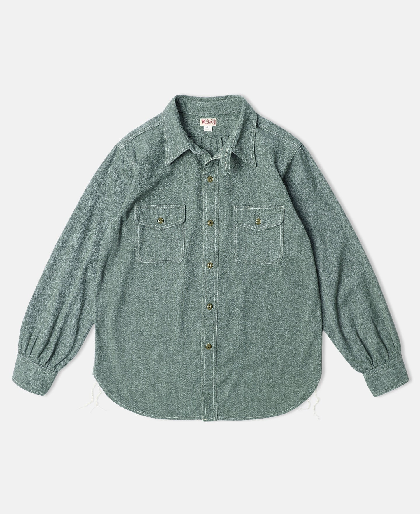 Stretch Material Lot 217 1940s Pointed Collar Salt & Pepper Shirt - Sage Green