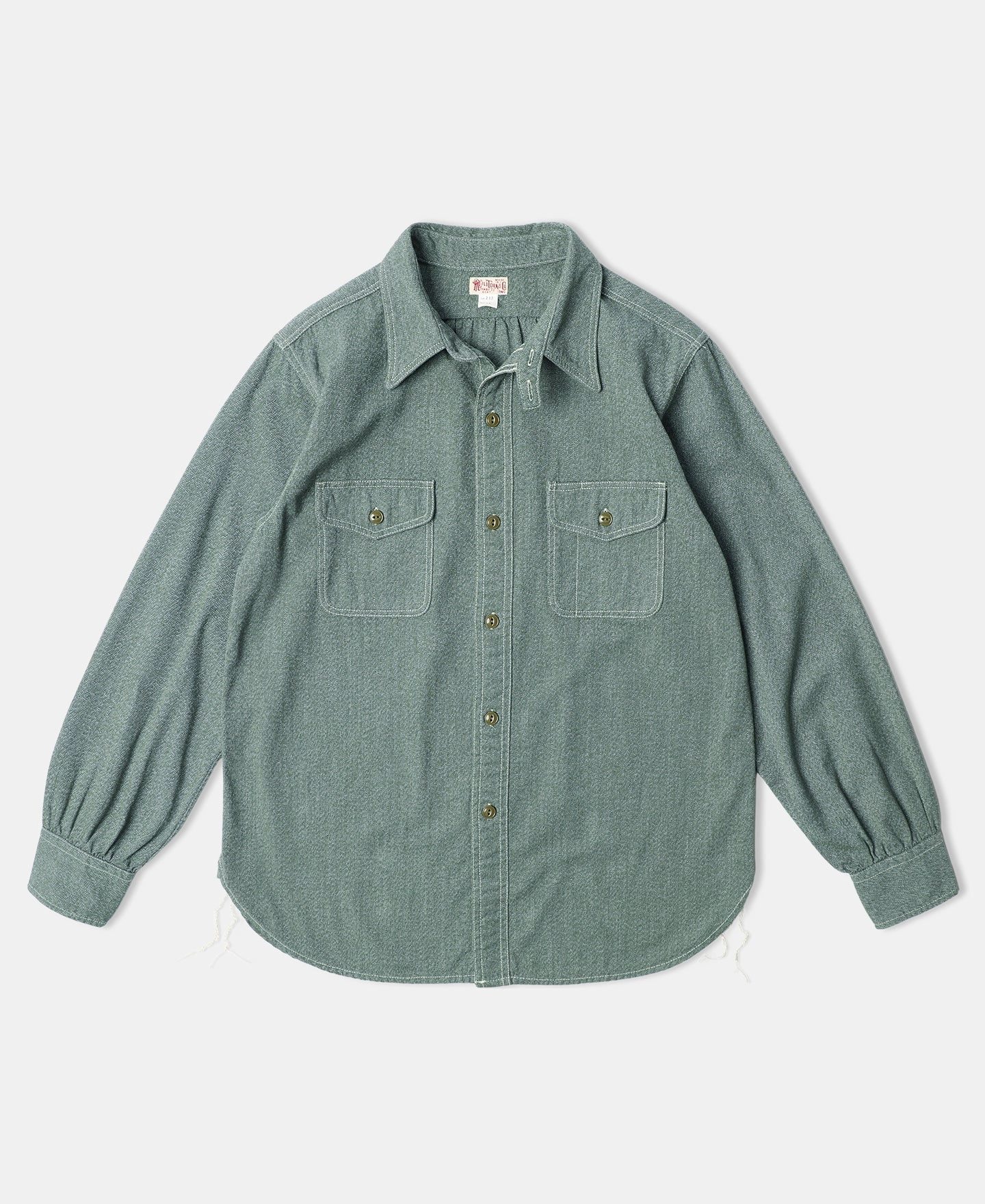 Lot 217 1940s Pointed Collar Salt & Pepper Shirt - Sage Green Minimalist Fit