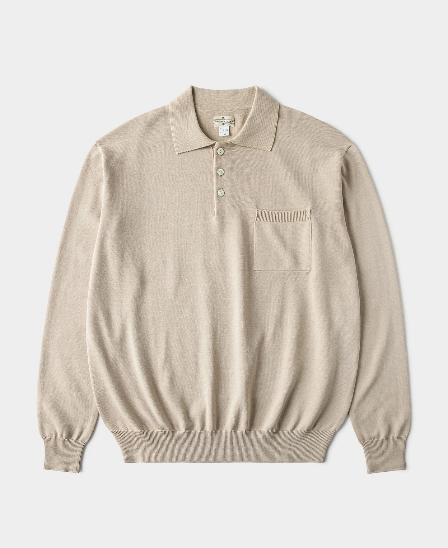 Lot 910L Long Sleeve Knitted Polo Shirt - Apricot High Density Weave