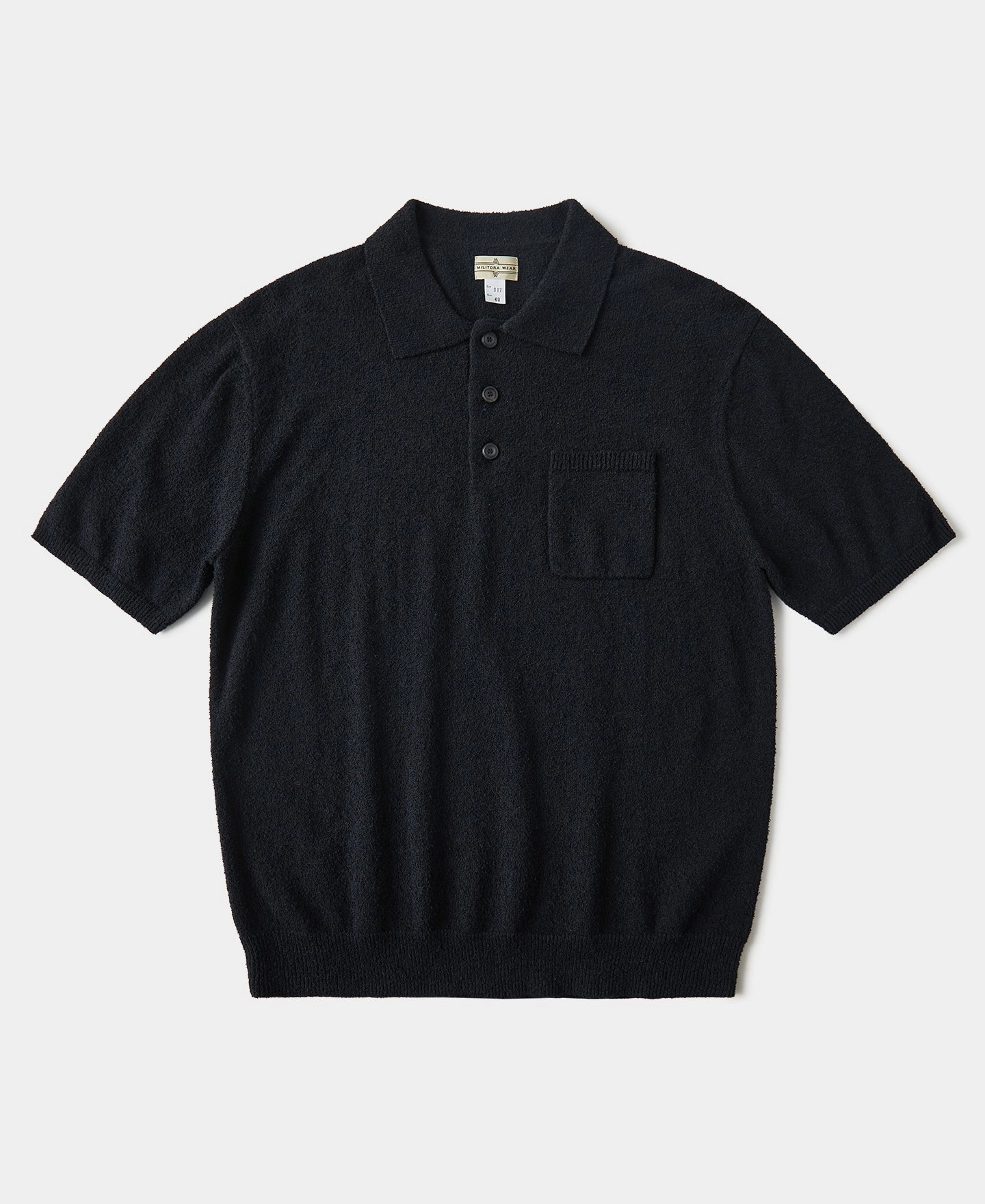 Lot 917 Cotton-Blend Boucl?? Polo Shirt - Black Curved Hemline Soft Comfort Wear