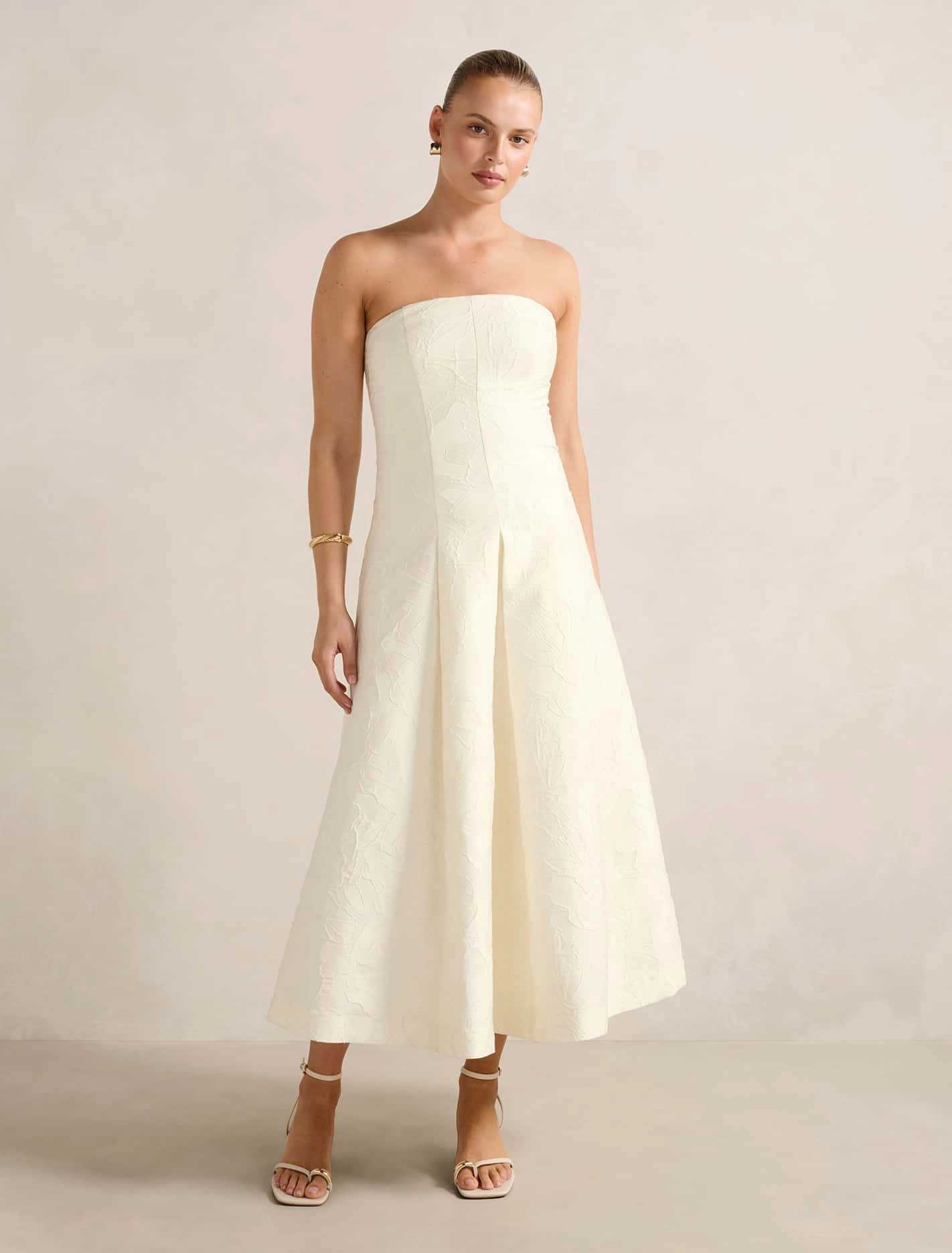 Insulating-Lining Lottie Strapless Jacquard Midi Dress