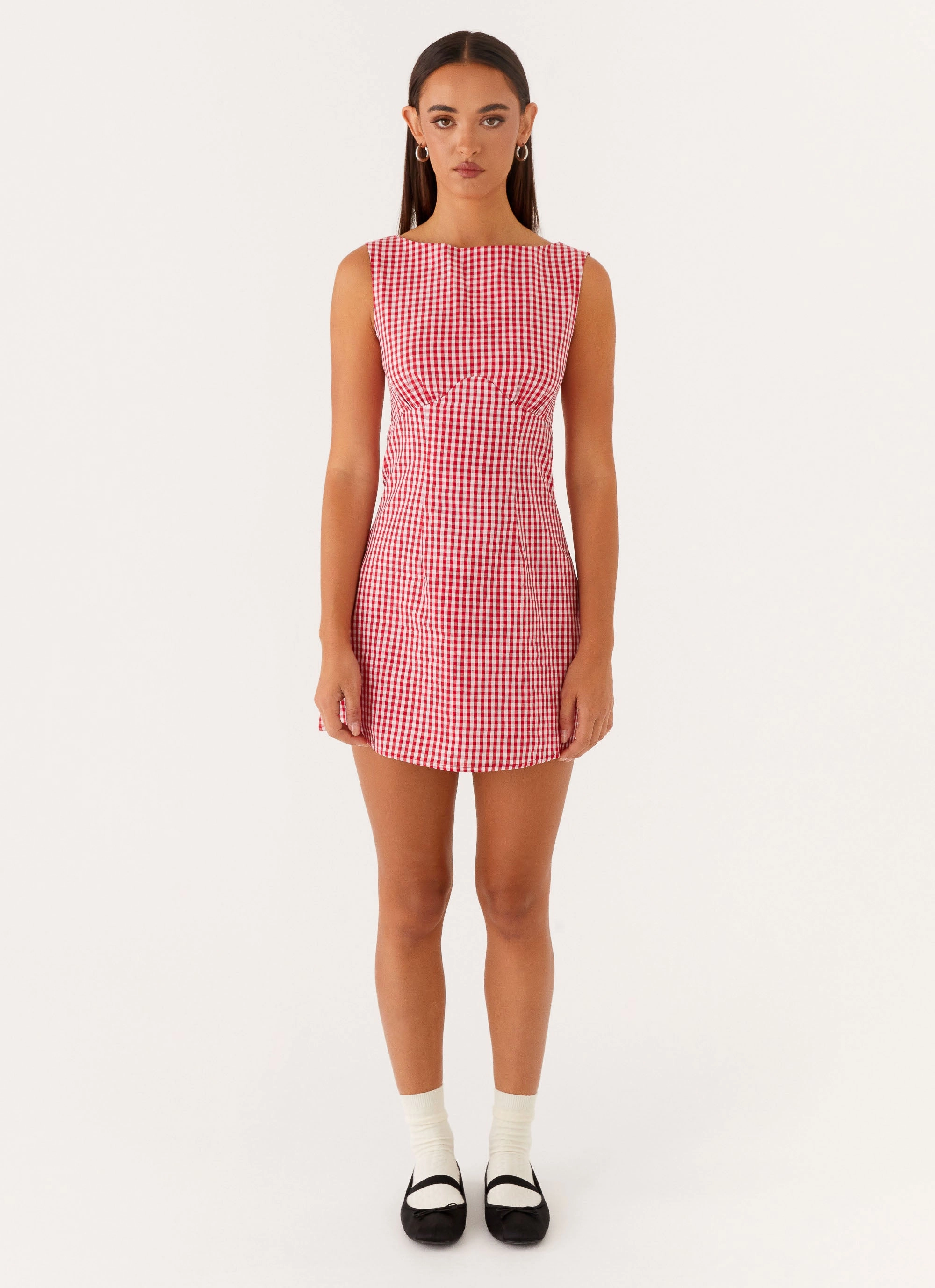 Event Safe Workwear Lotus Tie Back Mini Dress - Red Gingham