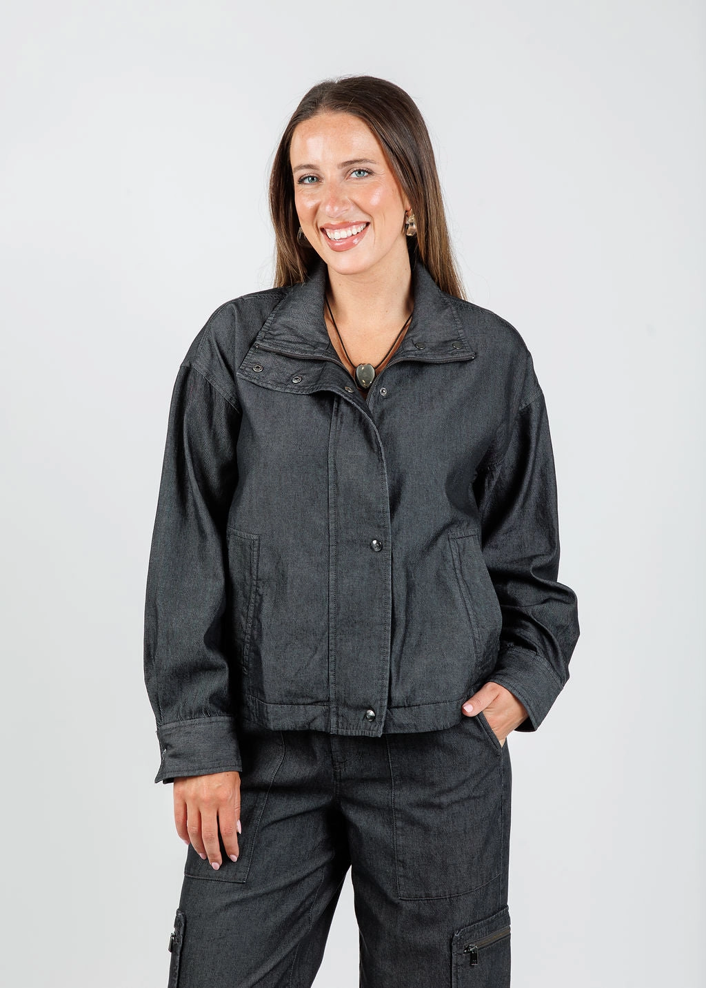 Louise Long Sleeve Denim Jacket - Black Wash Softshell Technology Hidden Ventilation