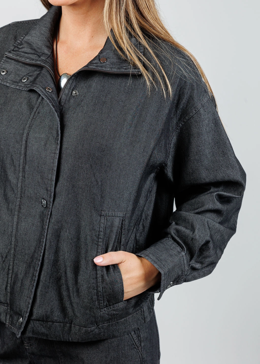 Dynamic flex Roll Up Storage Design Louise Long Sleeve Denim Jacket - Black Wash