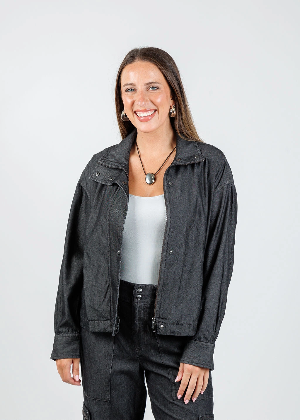 Louise Long Sleeve Denim Jacket - Black Wash Lightweight Waterproof Jacket Convertible styles