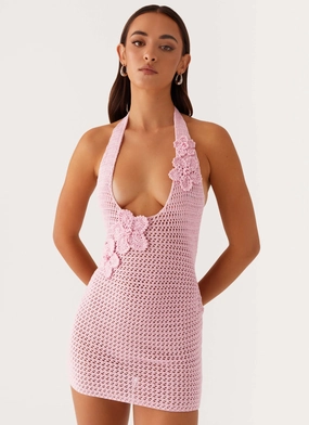 Chic Tailoring Sleek and Sleek Luciana Crochet Halterneck Mini Dress - Pink