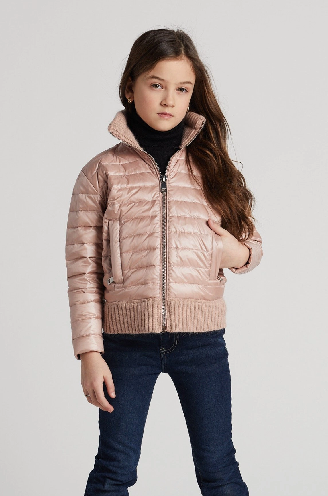 Quilted Stitching Clean Jacket Detail Lulu Light Weight Quilted Down Jacket w/ Knit Trim Details
