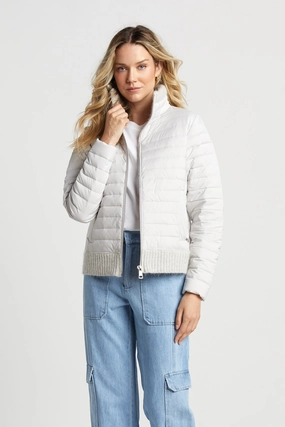 Airflow Ventilation Non Iron Fabric Tech Lulu Lightweight Quilted Down Jacket With Knit Trim - Cloud