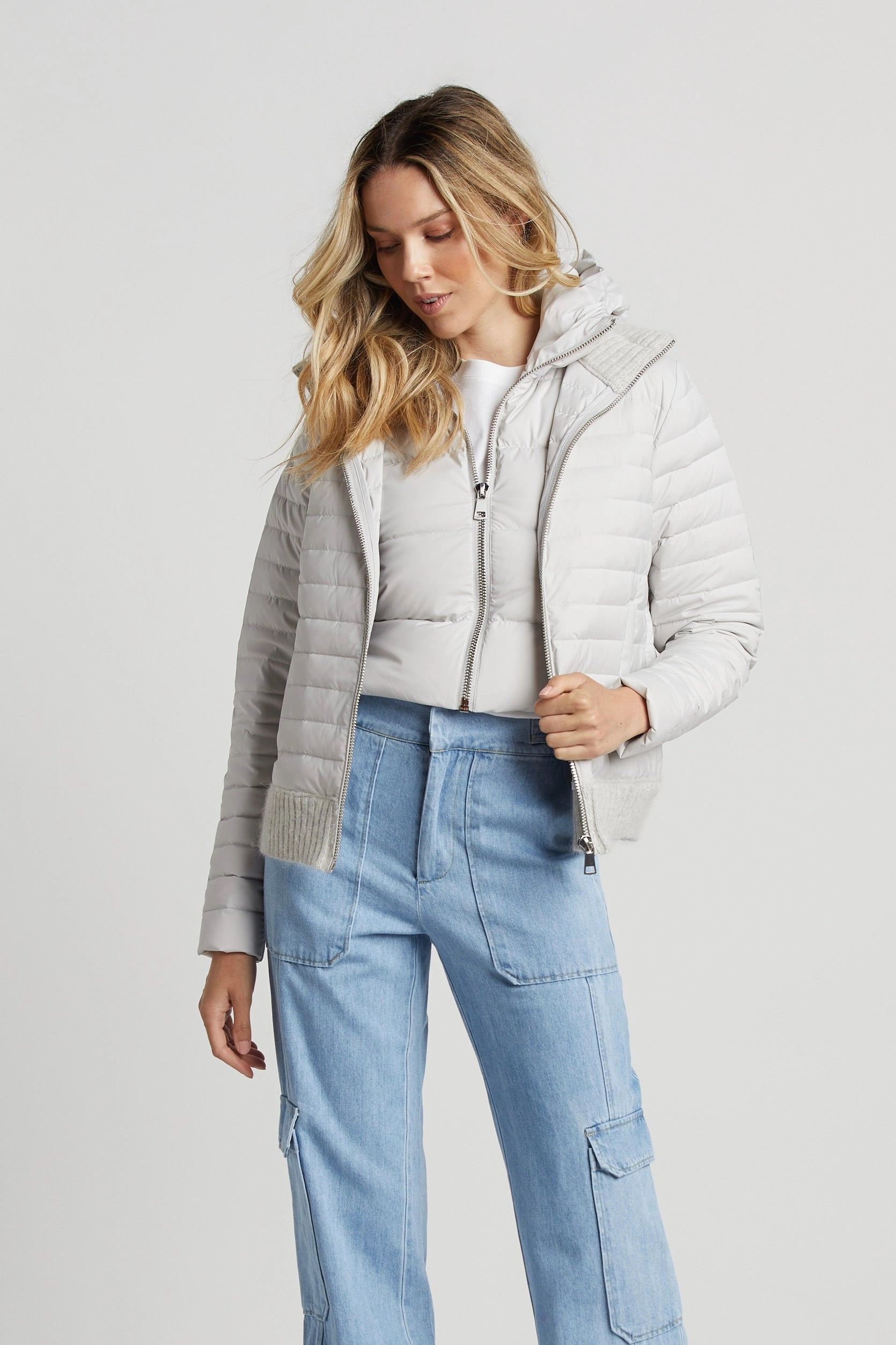 Lulu Lightweight Quilted Down Jacket With Knit Trim - Cloud Versatile Fit Layer