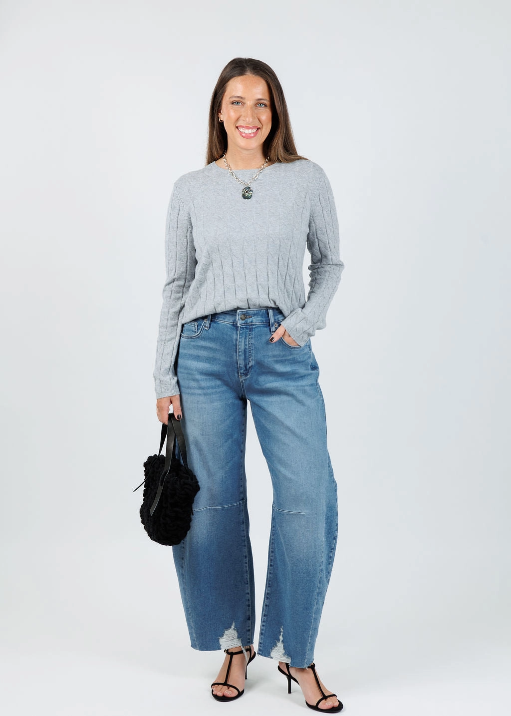 Dakota Barrel Leg Jeans - Medium Denim Chilly Day Wear Anti Pilling Fabric