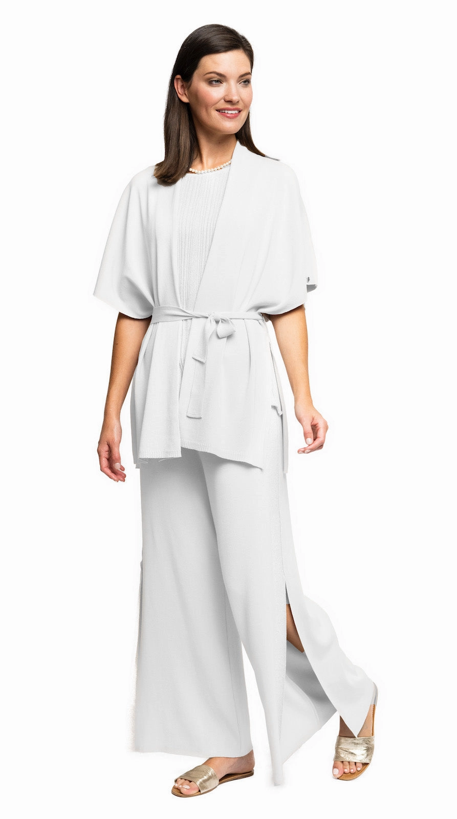 Melinda Belted Dropped Shoulder Cardigan; White All-Weather Comfort Comfy Wear Fit