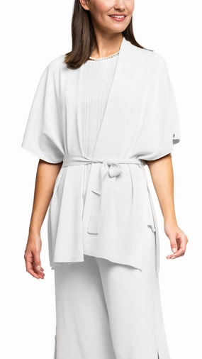 Melinda Belted Dropped Shoulder Cardigan; White Layered Wearable Fashion Forward Wear