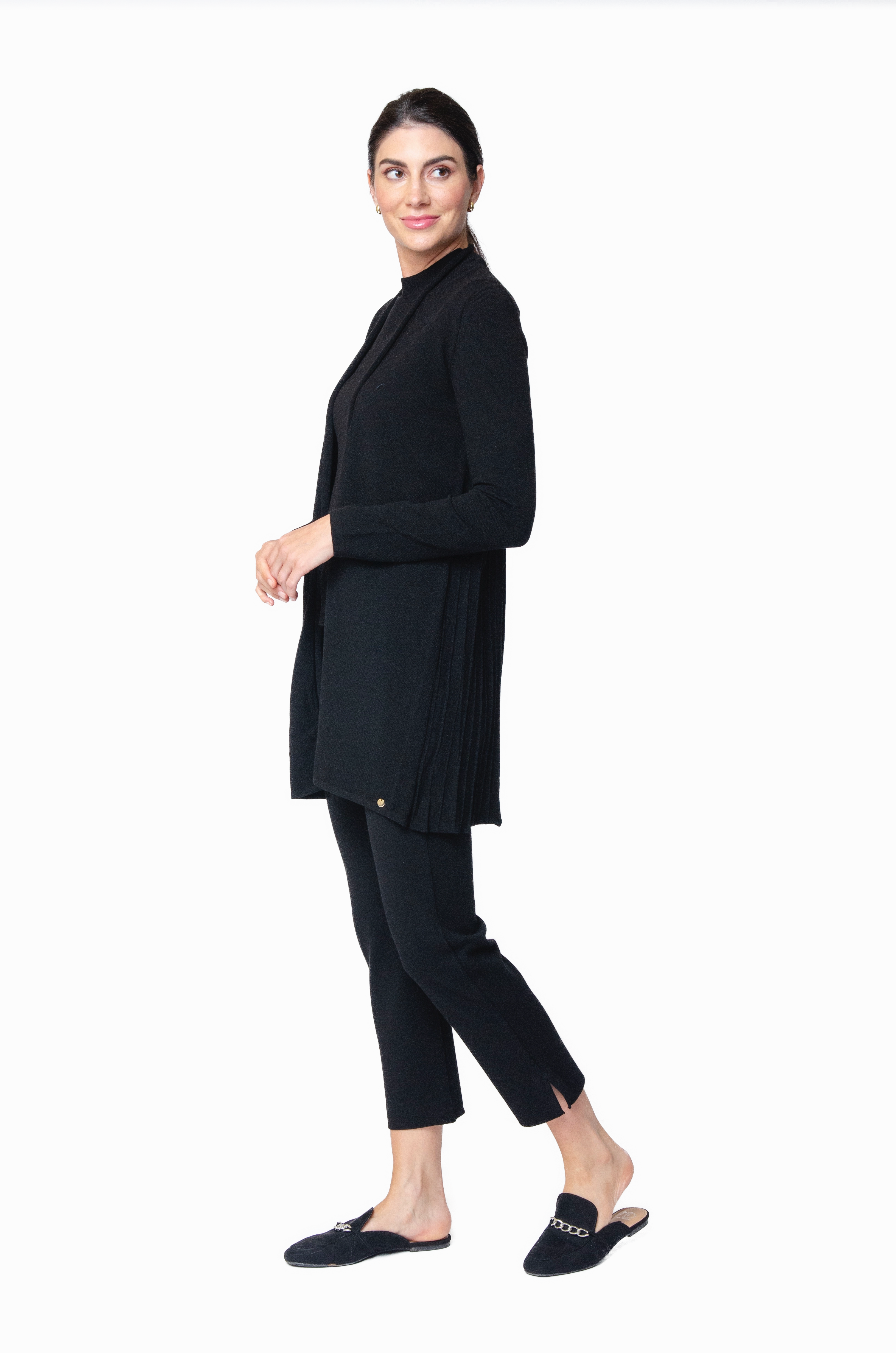 Layering Piece Warm Knitwear Amely Shawl Collar Mid-Length Cardigan - Black / Fall Pre-Order