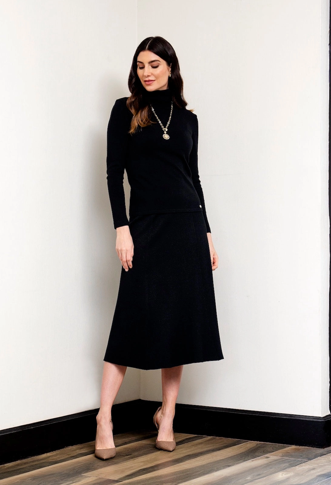 Cool Details Lydia A-Line Midi Skirt - Black