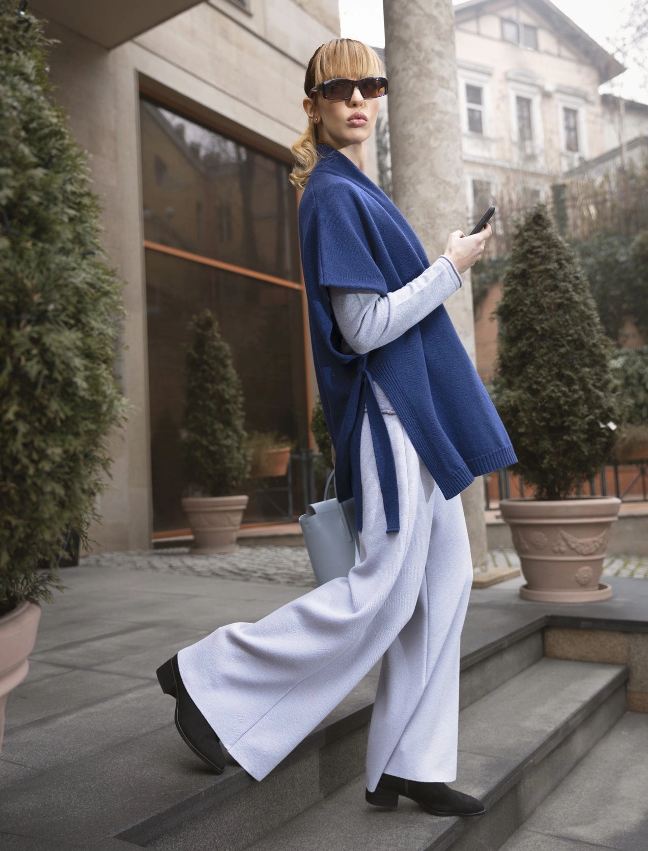 Malin Belted Cardigan - Thunder Navy Low Profile Collar Hidden Storage Compartment