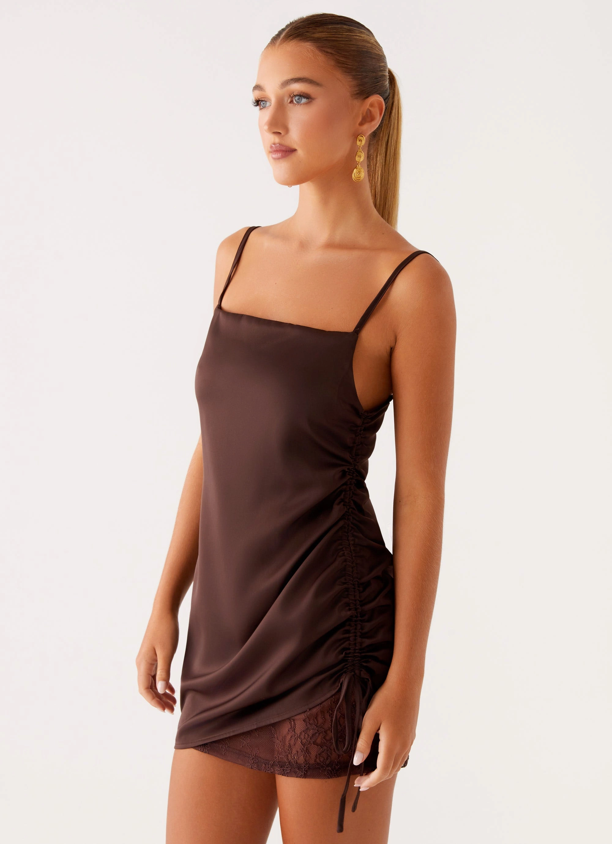 Piper Mini Dress - Chocolate velvet feel