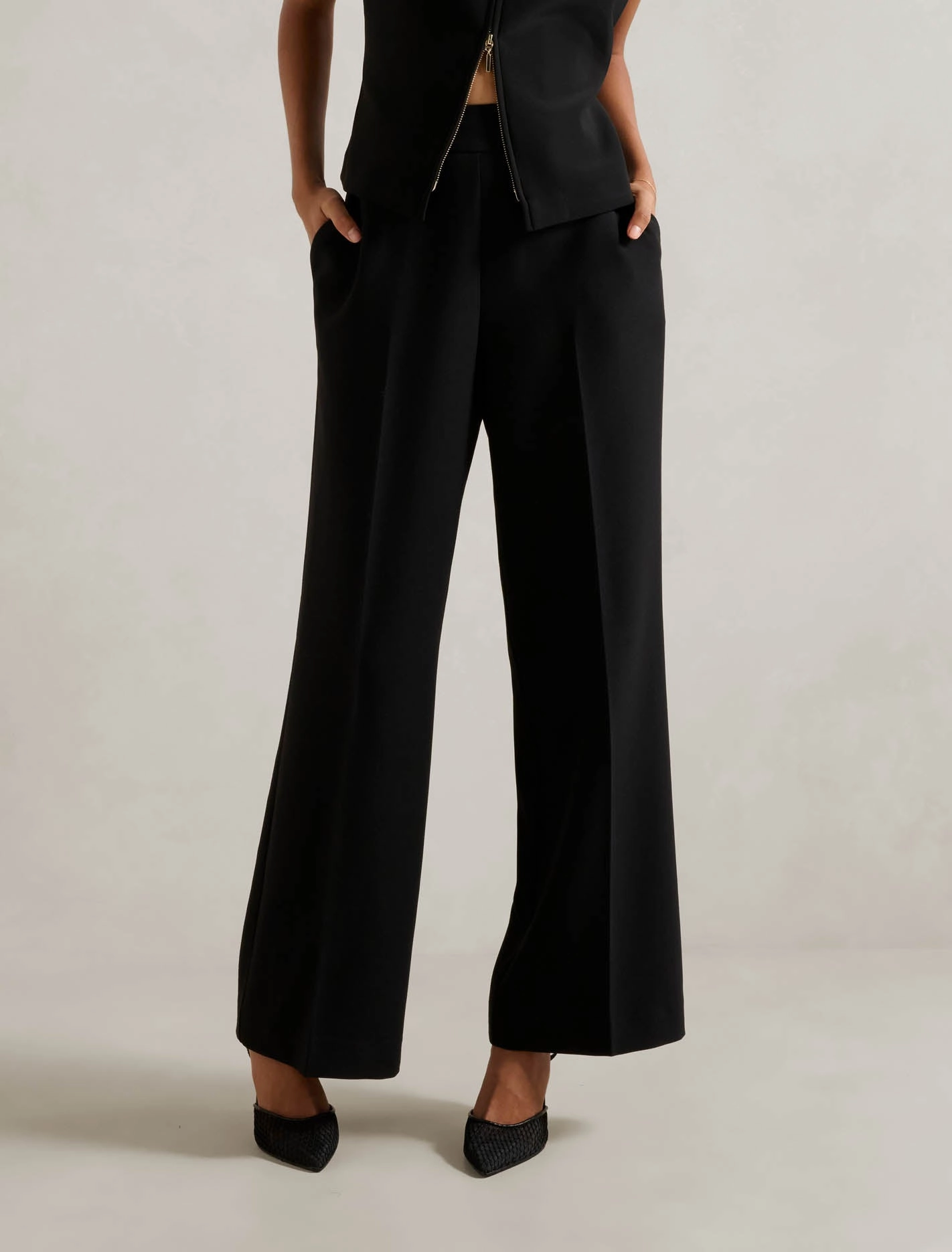 ReinforcedHemline Double Stitched Seams Marissa Petite Wide Leg Pants