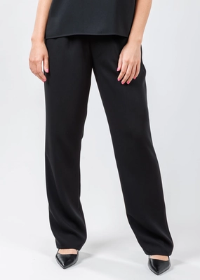 Tangle Free Cuffs Chill Comfort Fit Matte Crepe Straight Leg Pants - Black