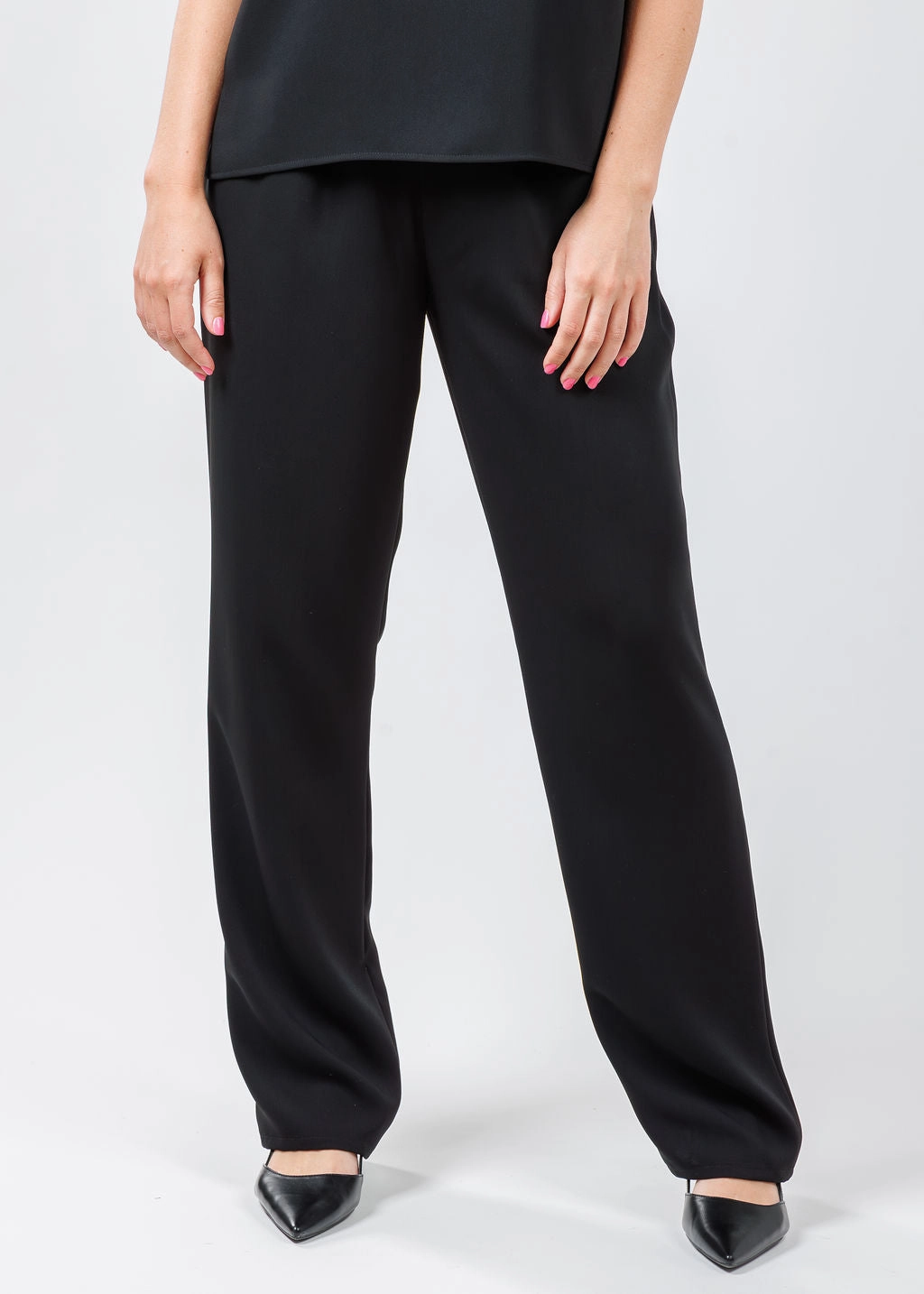 Tangle Free Cuffs Chill Comfort Fit Matte Crepe Straight Leg Pants - Black