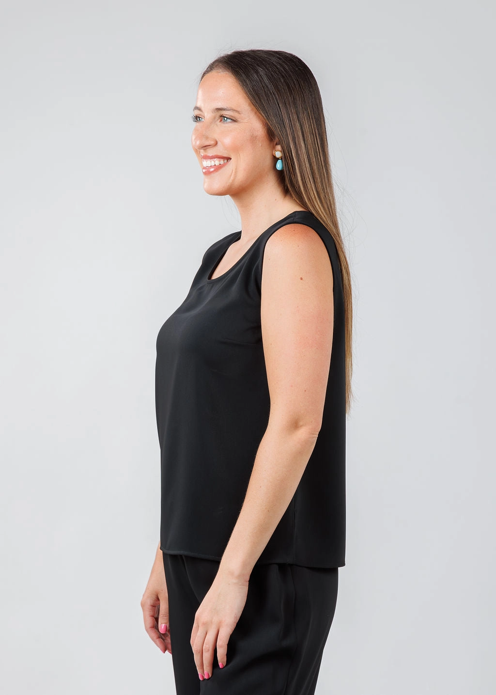 Easy Care Material Matte Crepe Suzette Basic Tank - Black