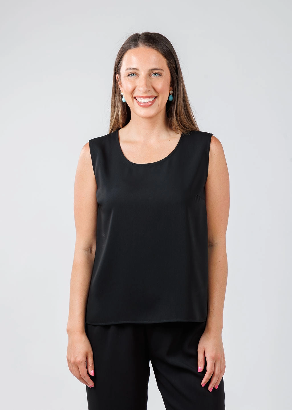 Matte Crepe Suzette Basic Tank - Black Minimalist Design